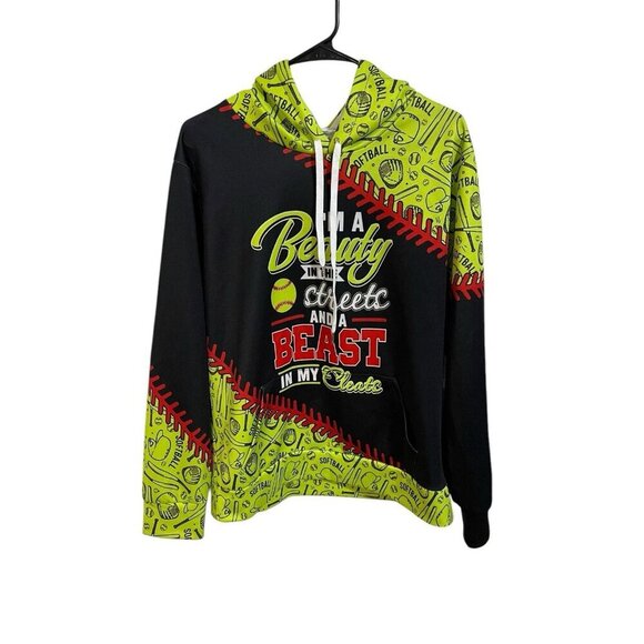 Women's Medium Softball Active Hoodie Beauty In the Streets Beast In My Cleats - Picture 1 of 7